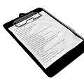 Black Clipboard With Attached Paper Containing Printed Text On White Background 3d model