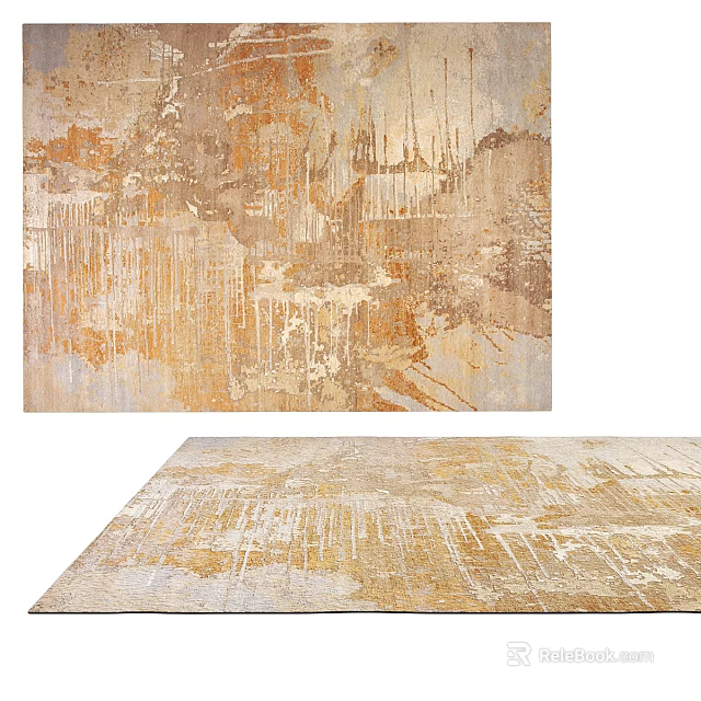 Modern Square Rug With Abstract Golden Beige Pattern And Artistic Textured Design 3d model 
