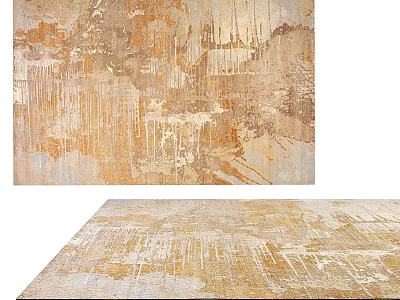 Modern Square Rug With Abstract Golden Beige Pattern And Artistic Textured Design 3d model