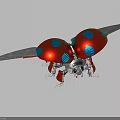 Futuristic Mechanical Flying Insect With Red Body Blue Eyes And Sharp Metallic Wings