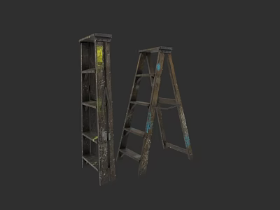Old Metal Staircase With Chipped Paint Yellow Blue Spots And A Frame Design 3d model
