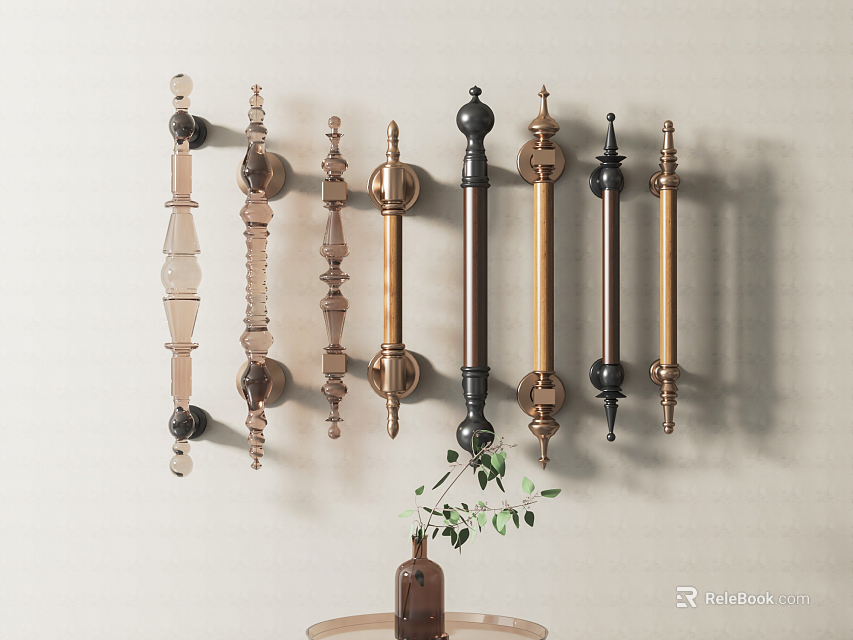 Various Decorative Furniture Handles With Different Styles On Wall Display For Home Decor 3d model 