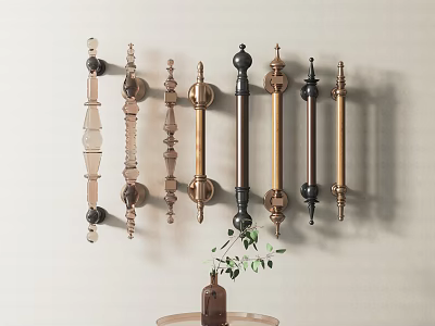 Various Decorative Furniture Handles With Different Styles On Wall Display For Home Decor 3d model