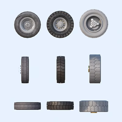 High Quality Tires Displayed In Various Angles With Wheel Hub And Tread Design 3d model