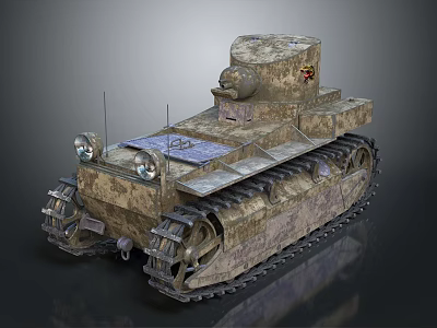 Vintage Military Vehicle Tank With Camouflage Paint Tracked Wheels And Turret 3d model