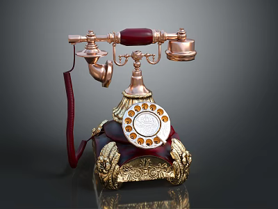 Vintage Telephone in Mobile Digital Series with Rotary Dial Copper Gold Decor and Red Cord 3d model