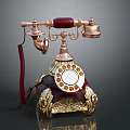 Vintage Telephone in Mobile Digital Series with Rotary Dial Copper Gold Decor and Red Cord