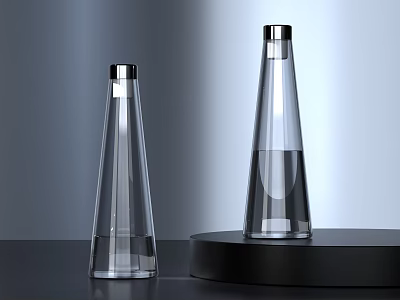 Transparent Glass Bottles On Dark Platform In Modern Gradient Background 3d model