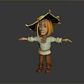 3D Animated Character With Yellow Wide Brim Hat Orange Hair White Shirt And Red Shoes