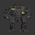 Green Brown Mech Robot Featuring Yellow Insignia Number 1 Mechanical Design Details