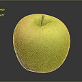 Fresh Yellow Green Apple With Speckled Surface Brown Stem On Shiny Surface With Gray Background