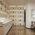 Modern Specialty Store Interior Featuring Shelves With Display Items Central Long Table And Wooden Floor