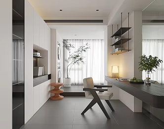 Study Desk Desk and Chair Table and Chair Bookcase Table Lamp Chandelier Plant Carpet 3d model