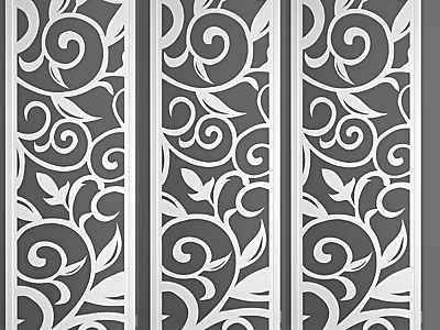 Decorative Three Panel Room Divider With Intricate Scroll And Leaf Patterns 3d model