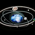 Starry Sky Themed Ceiling With LED Light Rings And Planetary Decorations 3d model