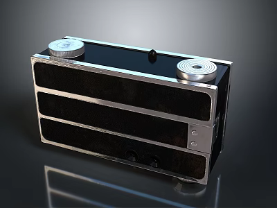 Classic Vintage Electronic Radio With Silver Knobs And Black Panel Design 3d model