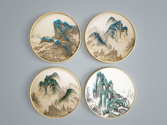 New Chinese Round Frame Painting Round Landscape Hanging Painting 3d model