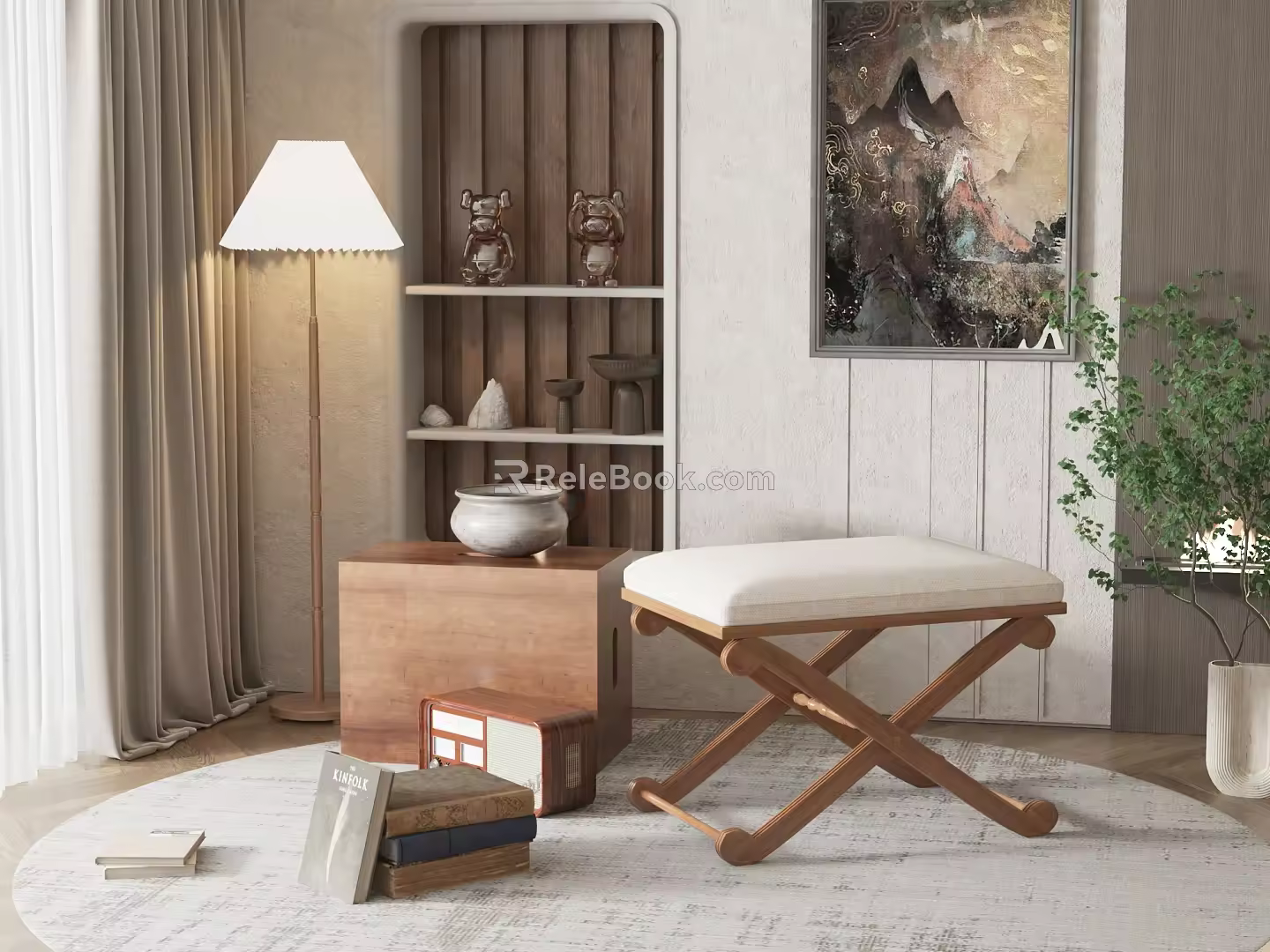 Modern sofa stool sofa stool combination 3d model