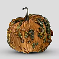 Organic Orange Pumpkin With Green And Brown Spots And Curved Stem