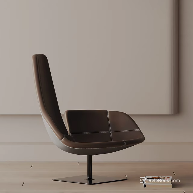 Brown Leather Office Chair With Modern Design Stitched Details High Back And Metal Base 3d model 