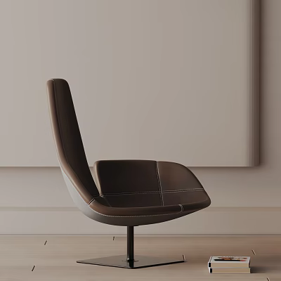 Brown Leather Office Chair With Modern Design Stitched Details High Back And Metal Base 3d model
