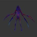 Futuristic Alien Creature Character With Multiple Arms Sharp Claws Red Body And Glowing Green Accents