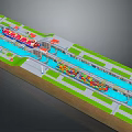 Canal Lock System With Ships Passing Through Lock Gates And Water Channels
