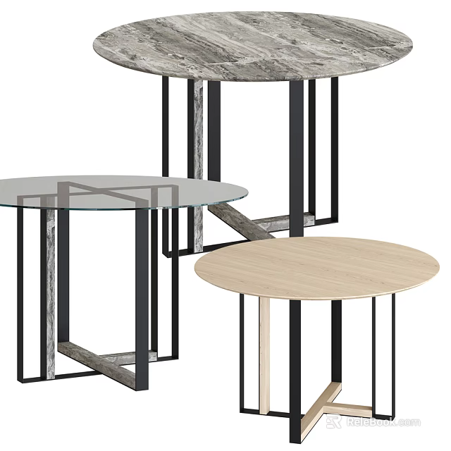 Modern Round Side Tables With Glass Wooden And Marble Tops And Metal Frames 3d model 
