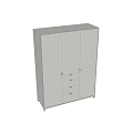 Modern Oak Wardrobe Featuring White Panel Doors and Multiple Storage Drawers 3d model