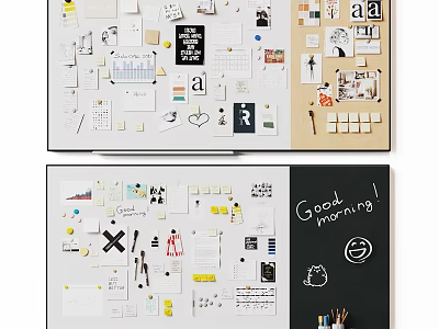 Creative Display Board With Musical Instruments Art Supplies Brushes Paints And Music Sheets 3d model