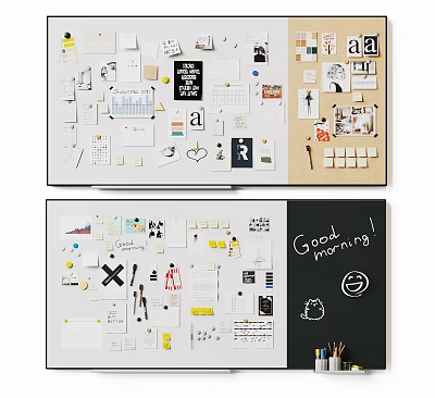 Creative Display Board With Musical Instruments Art Supplies Brushes Paints And Music Sheets 3d model