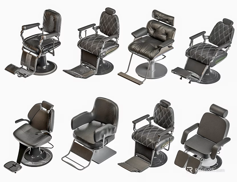 Various Stylish Barber Chairs With Leather Upholstery And Adjustable Features Different Designs For Salon Use 3d model 