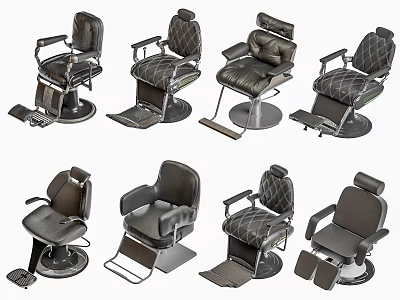 Various Stylish Barber Chairs With Leather Upholstery And Adjustable Features Different Designs For Salon Use 3d model