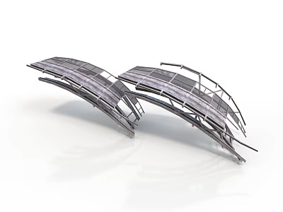 Dual Modern Arch Construction Element With Metallic Frames And Solar Panels 3d model