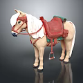 Beige Toy Horse With Red Saddle Green Accents And White Mane