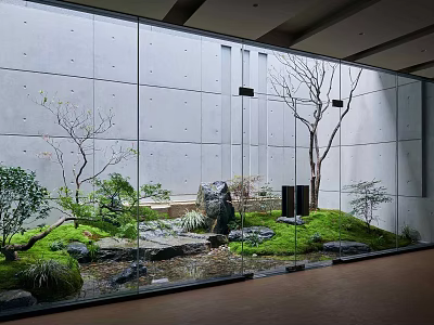Zen Courtyard Garden With Rock Features Green Plants Water Pond And Trees 3d model