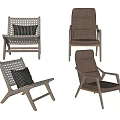 Stylish Leisure Chairs With Woven And Upholstered Designs Wooden Frames And Cushions