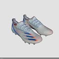 Modern White Soccer Shoes With Blue And Orange Stripes And Transparent Studs
