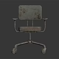 Rustic Metal Leisure Chair With Armrests Swivel Wheels And Weathered Padded Seat