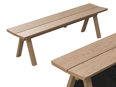Simple Natural Oak Wooden Bench With Sturdy Legs And Smooth Seat Surface 3d model