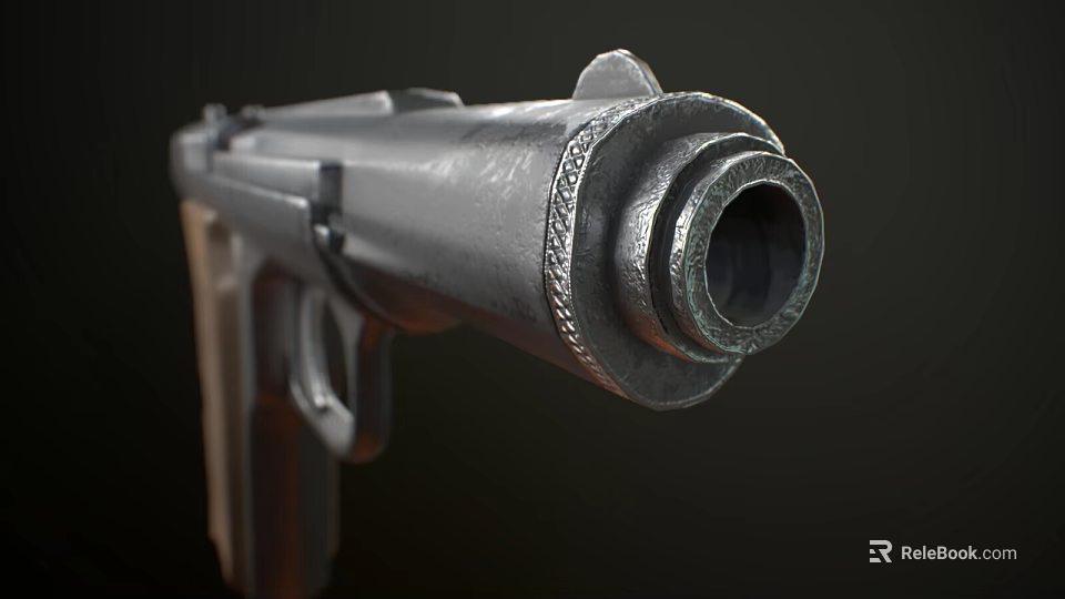 Vintage Metal Handgun With Detailed Muzzle Design Wooden Grip And Classic Structure 3d model 