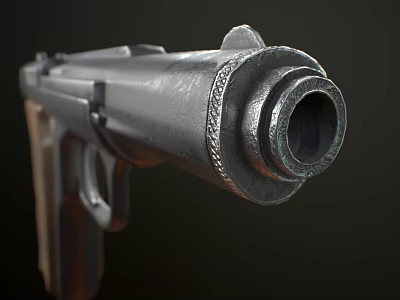 Vintage Metal Handgun With Detailed Muzzle Design Wooden Grip And Classic Structure 3d model