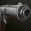 Vintage Metal Handgun With Detailed Muzzle Design Wooden Grip And Classic Structure