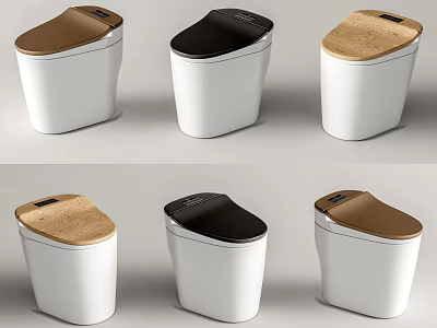 Modern Toilets With White Body And Brown Black Colored Lids 3d model