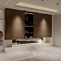 Modern Basement Interior Design With Open Layout Sofa Fireplace And Chandelier 3d model
