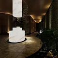 Elegant Modern Elevator Hallway With Floor Lamps Marble Walls And Patterned Tile Floor 3d model