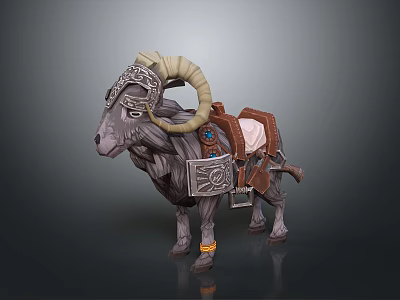 3D Model of a Ram with Large Horns and Decorative Saddle Gear 3d model