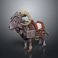 3D Model of a Ram with Large Horns and Decorative Saddle Gear