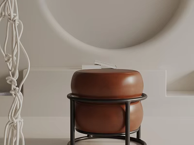 Modern Round Top Brown Leather Side Table With Black Metal Frame Design 3d model