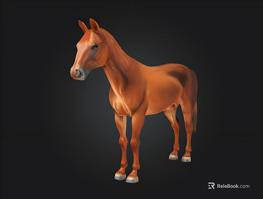 Realistic Brown Horse 3D Model with Detailed Features and Standing Pose 3d model